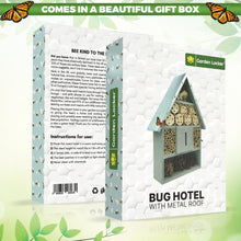 Load image into Gallery viewer, Bug Hotel - Insect House in Grey with metal roof - a Home for all your Garden Insects - the Insect Home Attracts Bugs Such as Ladybirds, Butterflies, Wild Bees, Crickets & many other Species