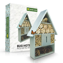 Load image into Gallery viewer, Bug Hotel - Insect House in Grey with metal roof - a Home for all your Garden Insects - the Insect Home Attracts Bugs Such as Ladybirds, Butterflies, Wild Bees, Crickets & many other Species