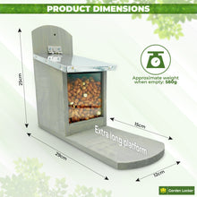 Load image into Gallery viewer, Garden Squirrel Feeder with Metal Roof - Natural Wood with Extra Long Feeding Platform - Hand Painted in Grey
