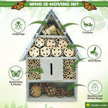 Load image into Gallery viewer, Bug Hotel - Insect House in Grey with metal roof - a Home for all your Garden Insects - the Insect Home Attracts Bugs Such as Ladybirds, Butterflies, Wild Bees, Crickets & many other Species