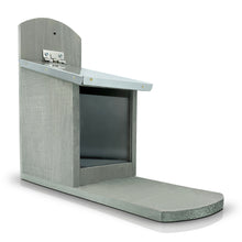 Load image into Gallery viewer, Garden Squirrel Feeder with Metal Roof - Natural Wood with Extra Long Feeding Platform - Hand Painted in Grey
