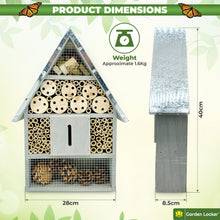 Load image into Gallery viewer, Bug Hotel - Insect House in Grey with metal roof - a Home for all your Garden Insects - the Insect Home Attracts Bugs Such as Ladybirds, Butterflies, Wild Bees, Crickets & many other Species