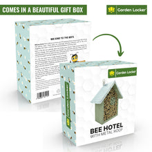 Load image into Gallery viewer, Wild Bee House Insect Home Bug Hotel in Green with Metal Roof Small Bug House with Cleaning Brush & Gift Box Attracts Bees, Butterflies & many other Bugs & Insects