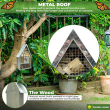 Load image into Gallery viewer, Bug Hotel - Insect House in Grey with metal roof - a Home for all your Garden Insects - the Insect Home Attracts Bugs Such as Ladybirds, Butterflies, Wild Bees, Crickets & many other Species
