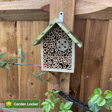 Load image into Gallery viewer, Wild Bee House Insect Home Bug Hotel in Green with Metal Roof Small Bug House with Cleaning Brush & Gift Box Attracts Bees, Butterflies & many other Bugs & Insects
