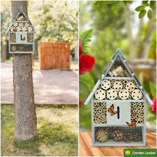 Load image into Gallery viewer, Bug Hotel - Insect House in Grey with metal roof - a Home for all your Garden Insects - the Insect Home Attracts Bugs Such as Ladybirds, Butterflies, Wild Bees, Crickets & many other Species