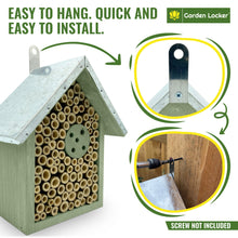 Load image into Gallery viewer, Wild Bee House Insect Home Bug Hotel in Green with Metal Roof Small Bug House with Cleaning Brush & Gift Box Attracts Bees, Butterflies & many other Bugs & Insects