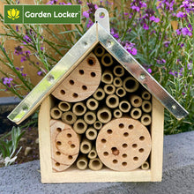 Load image into Gallery viewer, Wild Bee House Insect Home Bug Hotel with Metal Roof Small Bug House with Cleaning Brush - Attracts Bees, Butterflies & many other Bugs & Insects