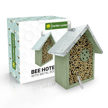 Load image into Gallery viewer, Wild Bee House Insect Home Bug Hotel in Green with Metal Roof Small Bug House with Cleaning Brush & Gift Box Attracts Bees, Butterflies & many other Bugs & Insects
