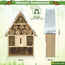 Load image into Gallery viewer, Bug Hotel - Insect House Plain Wood with metal roof - a Home for all your Garden Insects - the Insect Home Attracts Bugs Such as Ladybirds, Butterflies, Wild Bees, Crickets &amp; many other Species
