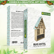 Load image into Gallery viewer, Bug Hotel - Insect House Plain Wood with metal roof - a Home for all your Garden Insects - the Insect Home Attracts Bugs Such as Ladybirds, Butterflies, Wild Bees, Crickets &amp; many other Species
