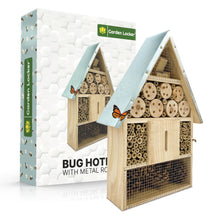 Load image into Gallery viewer, Bug Hotel - Insect House Plain Wood with metal roof - a Home for all your Garden Insects - the Insect Home Attracts Bugs Such as Ladybirds, Butterflies, Wild Bees, Crickets &amp; many other Species
