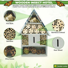 Load image into Gallery viewer, Bug Hotel - Insect House in Grey with metal roof - a Home for all your Garden Insects - the Insect Home Attracts Bugs Such as Ladybirds, Butterflies, Wild Bees, Crickets &amp; many other Species
