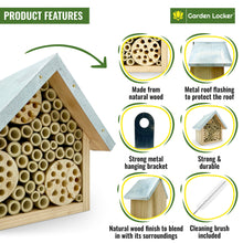 Load image into Gallery viewer, Wild Bee House Insect Home Bug Hotel with Metal Roof Small Bug House with Cleaning Brush - Attracts Bees, Butterflies &amp; many other Bugs &amp; Insects
