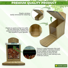 Load image into Gallery viewer, Garden Squirrel Feeder with Metal Roof - Natural Wood with Extra Long Feeding Platform
