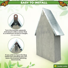 Load image into Gallery viewer, Bug Hotel - Insect House in Grey with metal roof - a Home for all your Garden Insects - the Insect Home Attracts Bugs Such as Ladybirds, Butterflies, Wild Bees, Crickets &amp; many other Species
