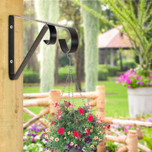 Load image into Gallery viewer, Pack of 2 Hanging Basket Wall Brackets with Twin Hooks - Hand Forged Metal Outdoor Garden Wall Plant Hanger Wrought Iron (Black)
