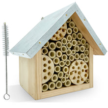 Load image into Gallery viewer, Wild Bee House Insect Home Bug Hotel with Metal Roof Small Bug House with Cleaning Brush - Attracts Bees, Butterflies &amp; many other Bugs &amp; Insects
