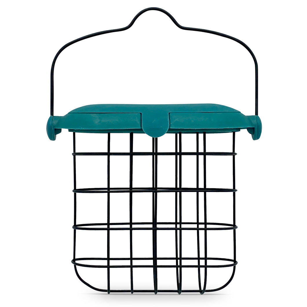 Garden Suet Bird Feeder with Plastic Flip Top Lid, Galvanised Steel Cage & Hanger - for Outdoor Bird Feeding